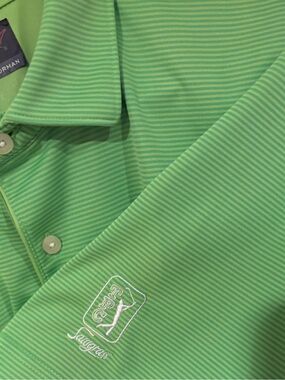 Greg Norman Collection Green Striped Polo with Embroidered Logo